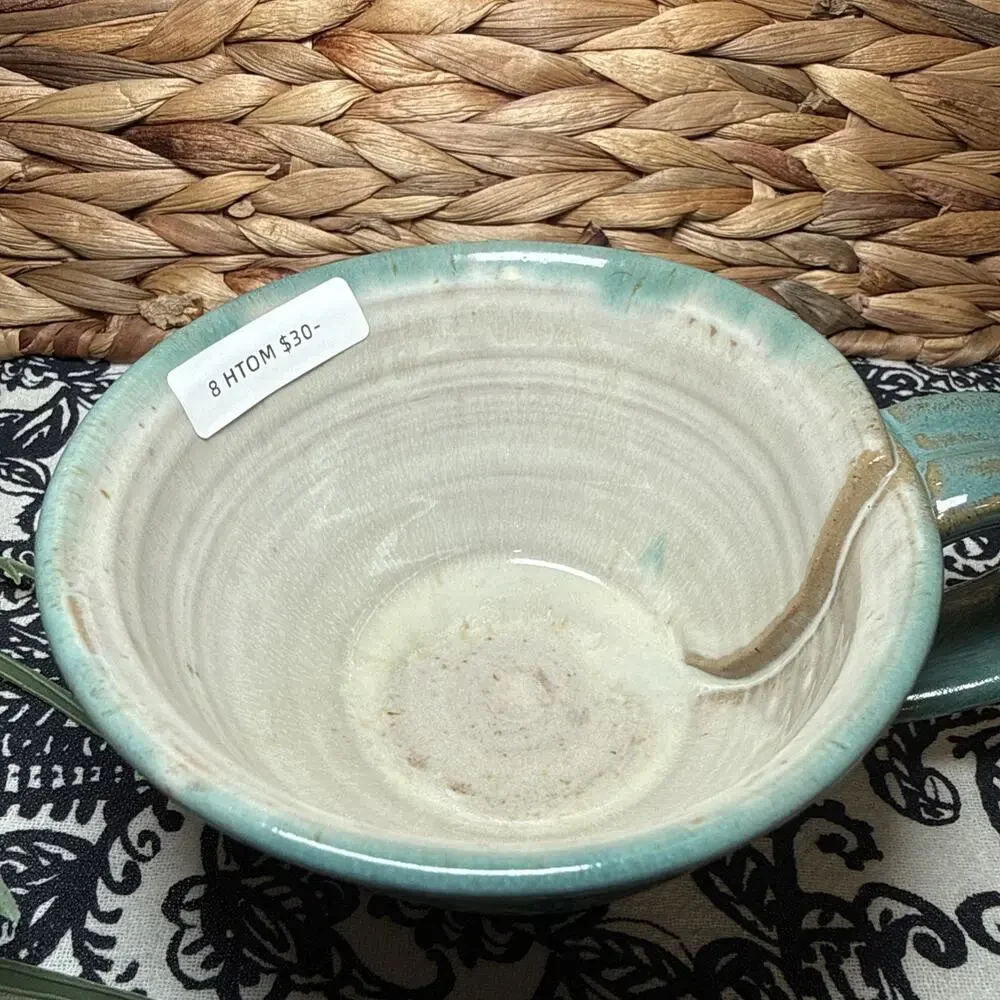 NEW Hand Made Coffee Mug Cup Artist Signed Blue Green Cream Stoneware Mug Cup
